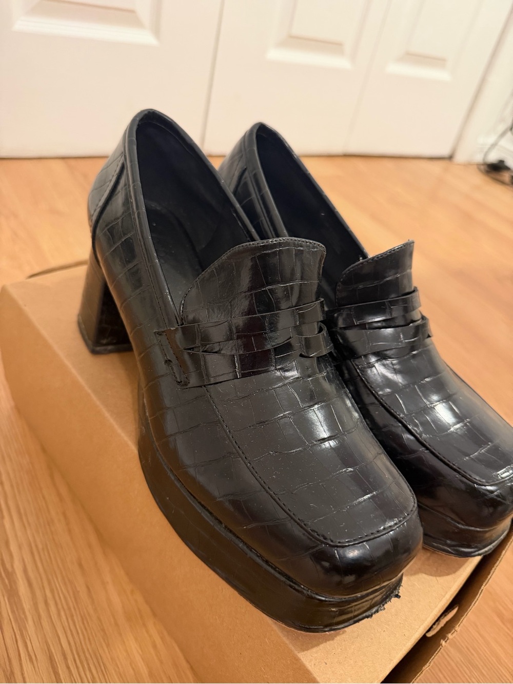 ASOS Black Croc-Embossed Platform Loafers